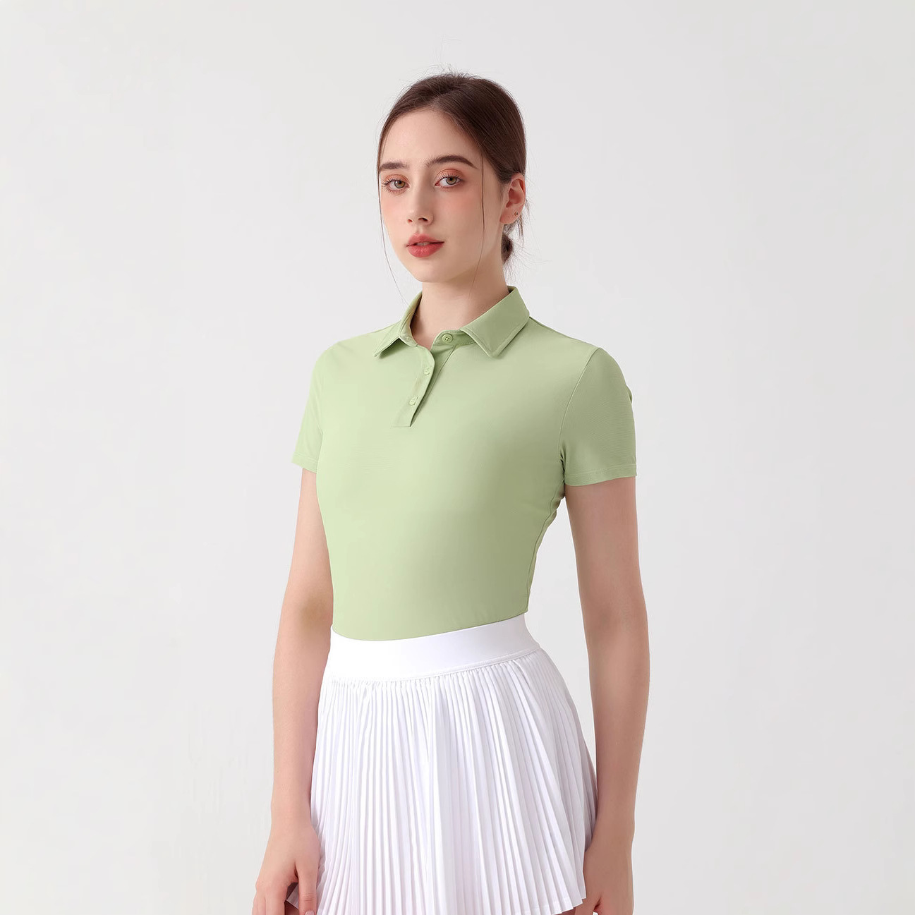 レディース ポロシャツ ベーシックスリムフィット襟付き半袖シャツ