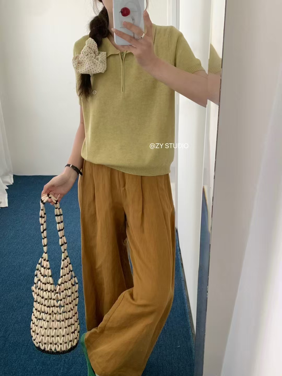 レディース ポロシャツ ニット素材の襟付き半袖ポロシャツ