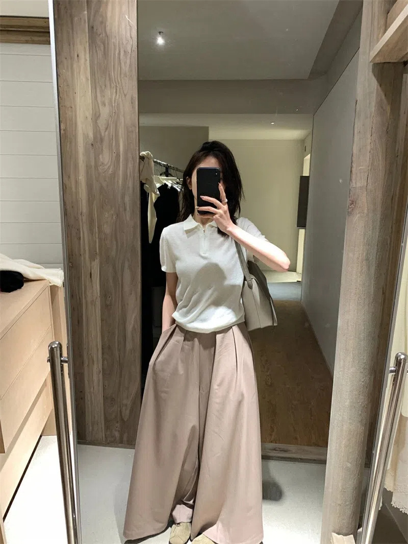 レディース ポロシャツ 襟付きニットポロシャツ半袖配色パイピングデザイン