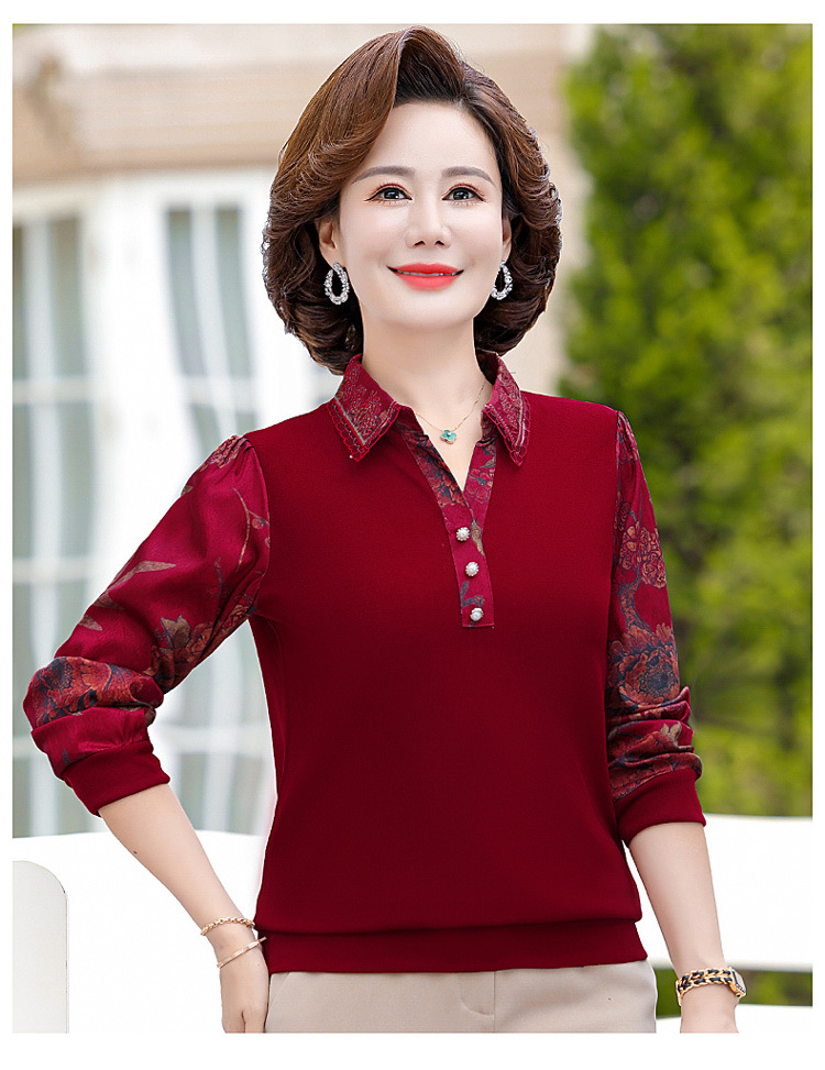 レディース ポロシャツ 花柄袖切り替え上品ポロシャツ