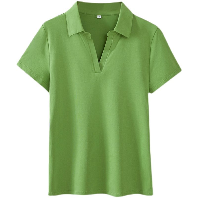 レディース ポロシャツ 上品な襟付きシンプル鹿の子半袖トップス