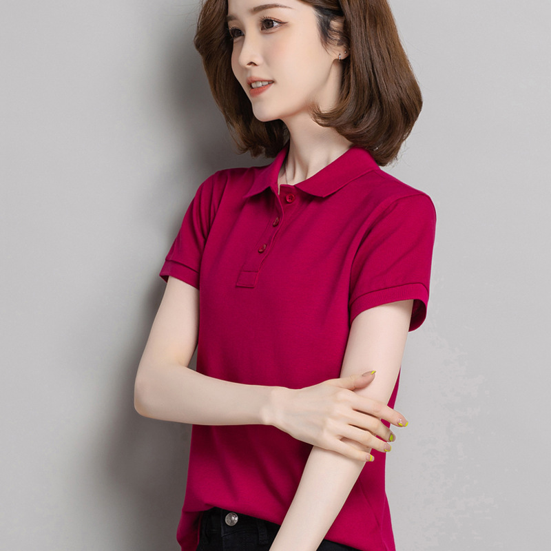 レディース ポロシャツ シンプル襟付き半袖ポロシャツレディーストップス