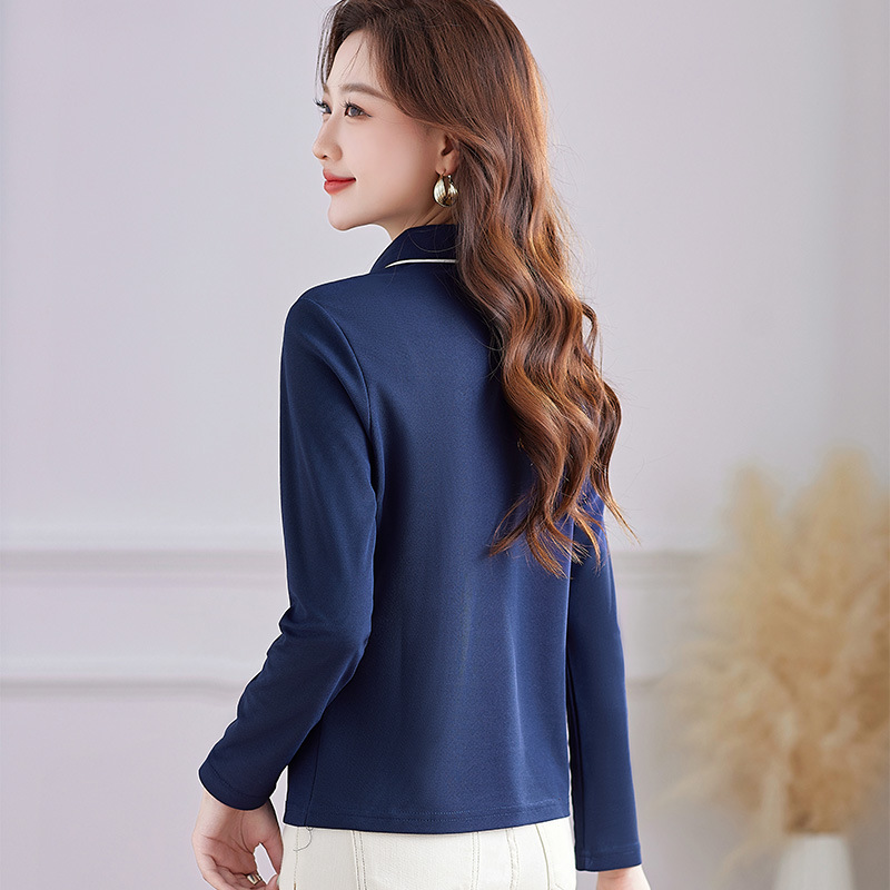 レディース ポロシャツ 襟配色パイピング刺繍ワンポイント長袖ポロシャツ