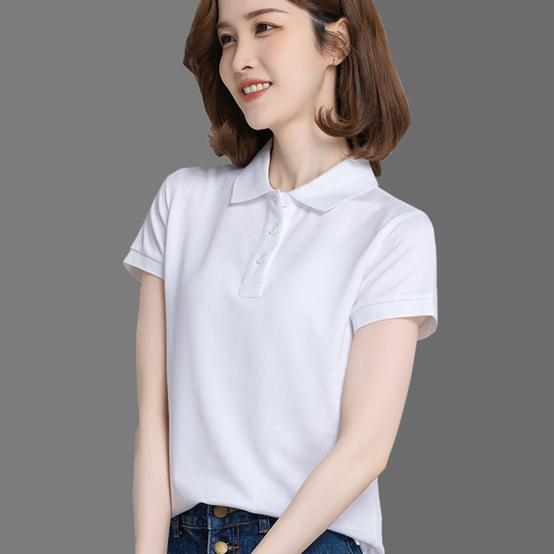 レディース ポロシャツ シンプル襟付き半袖ポロシャツレディーストップス