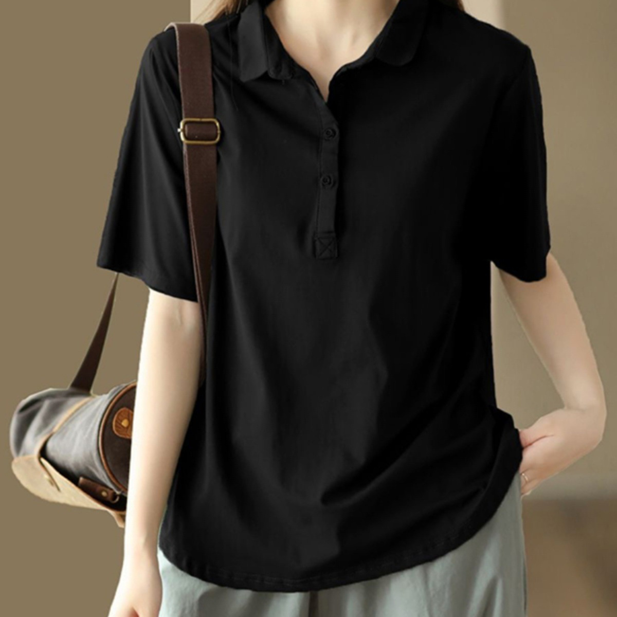 レディース ポロシャツ ベーシックシンプル襟付きレディースカジュアルトップス