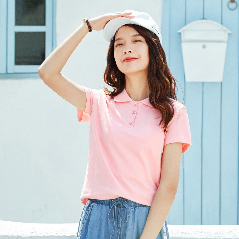 レディース ポロシャツ シンプル襟デザイン半袖ポロシャツ