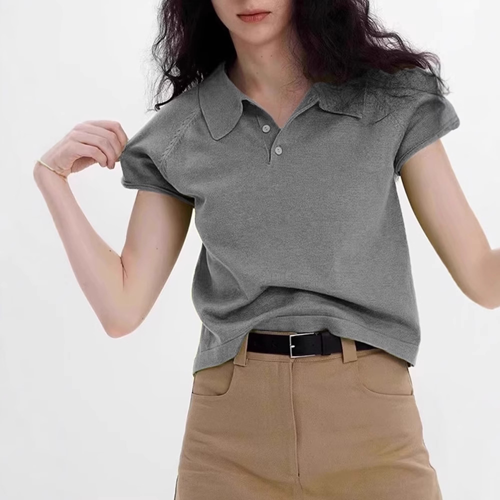 レディース ポロシャツ ベーシックデザイン開襟半袖ポロシャツ