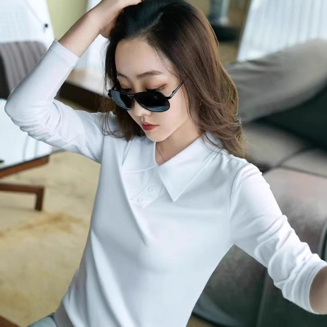 レディース ポロシャツ 襟元すっきり大人のシンプル長袖ポロシャツ