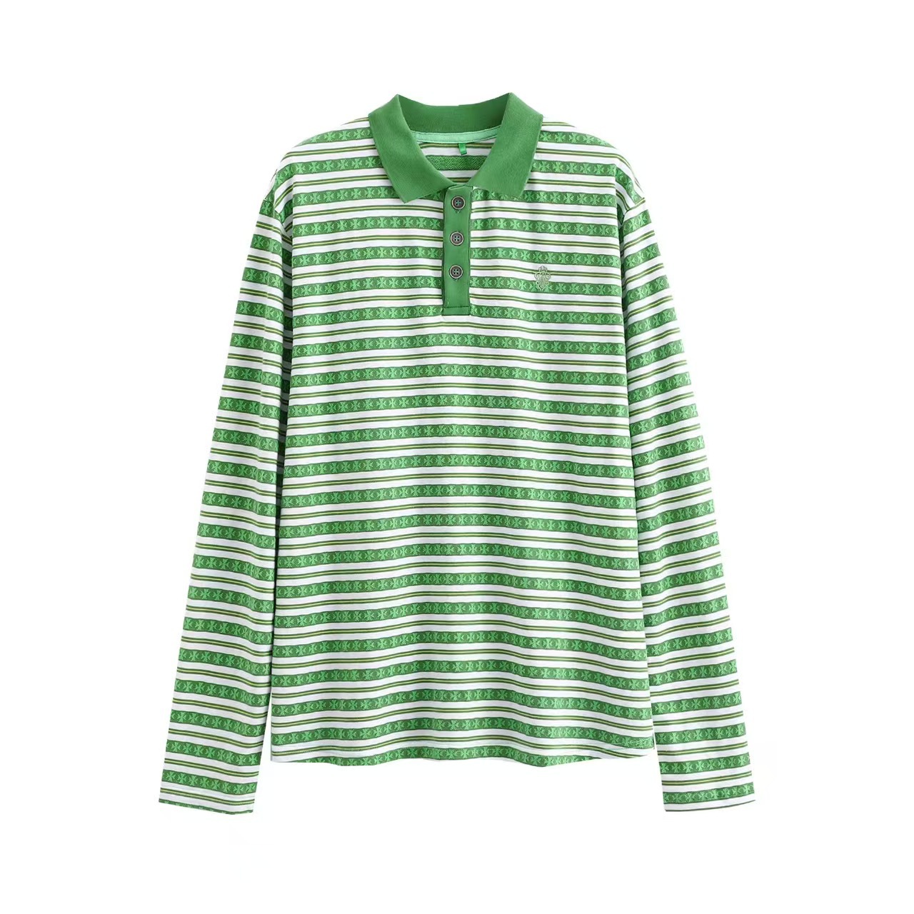 レディース ポロシャツ マルチボーダー柄長袖ポロシャツ