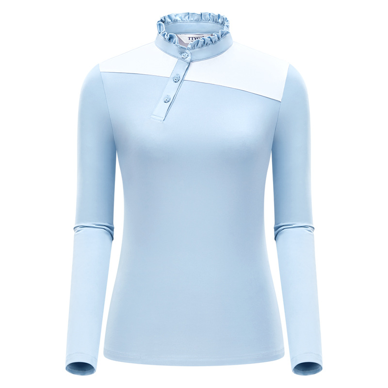 レディース ポロシャツ 運動機能性長袖襟付きトップス