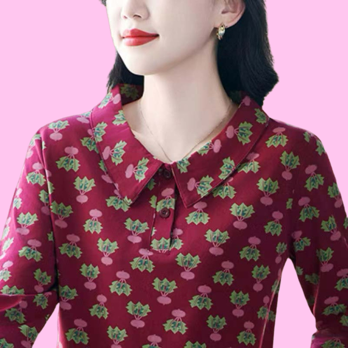 ポロシャツ レディース 野菜柄プリント 襟付き ポロシャツ