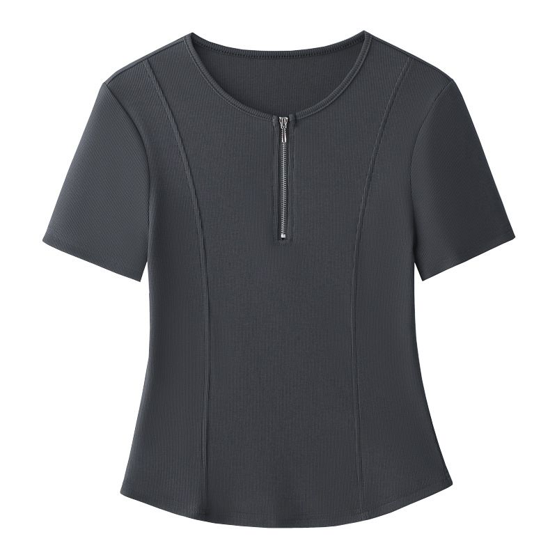 レディース ポロシャツ ジップアップ襟付き半袖