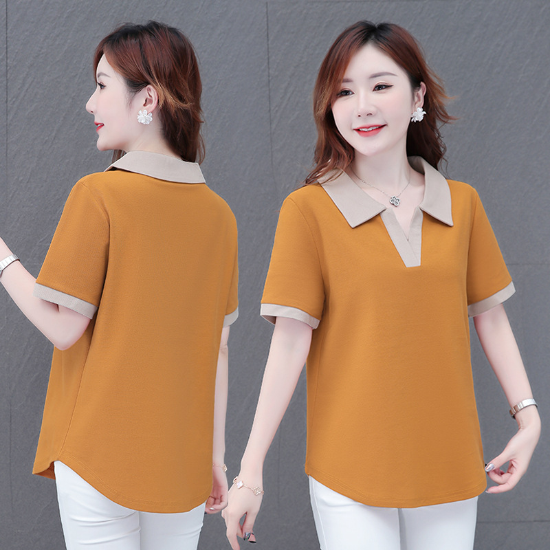 レディース ポロシャツ 配色襟がおしゃれなゆったりレディース半袖ポロシャツ
