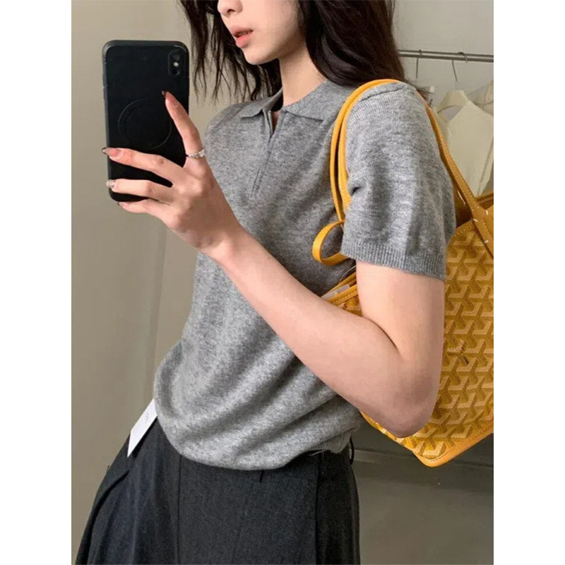 レディース ポロシャツ 襟付きニットポロシャツ半袖配色パイピングデザイン