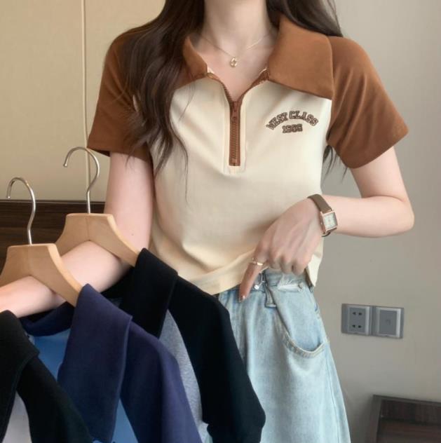 ポロシャツ レディース 春夏新作 女性用半袖配色ポロシャツ