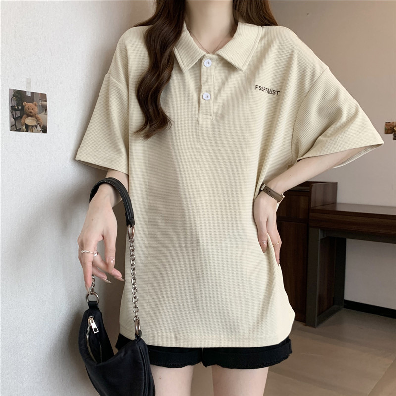 レディース ポロシャツ ゆったりシルエット刺繍入りオーバーサイズポロシャツ