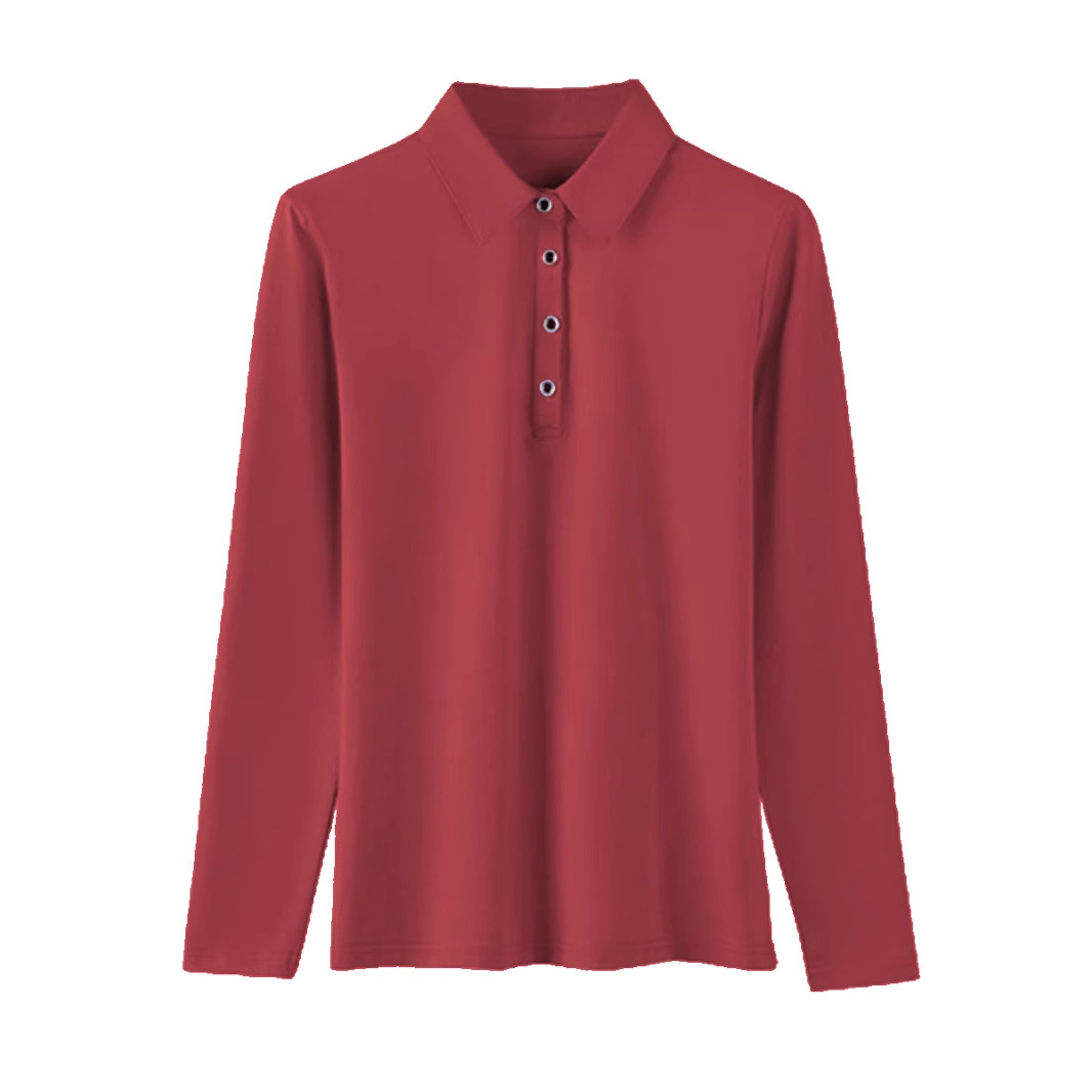 レディース ポロシャツ 上品な襟付きボタンデザイン長袖