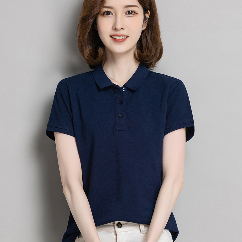 レディース ポロシャツ シンプル襟付き半袖ポロシャツレディーストップス