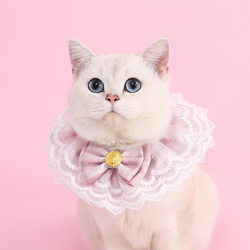 ペット用首輪 華やか姫系レースリボン付き　猫用