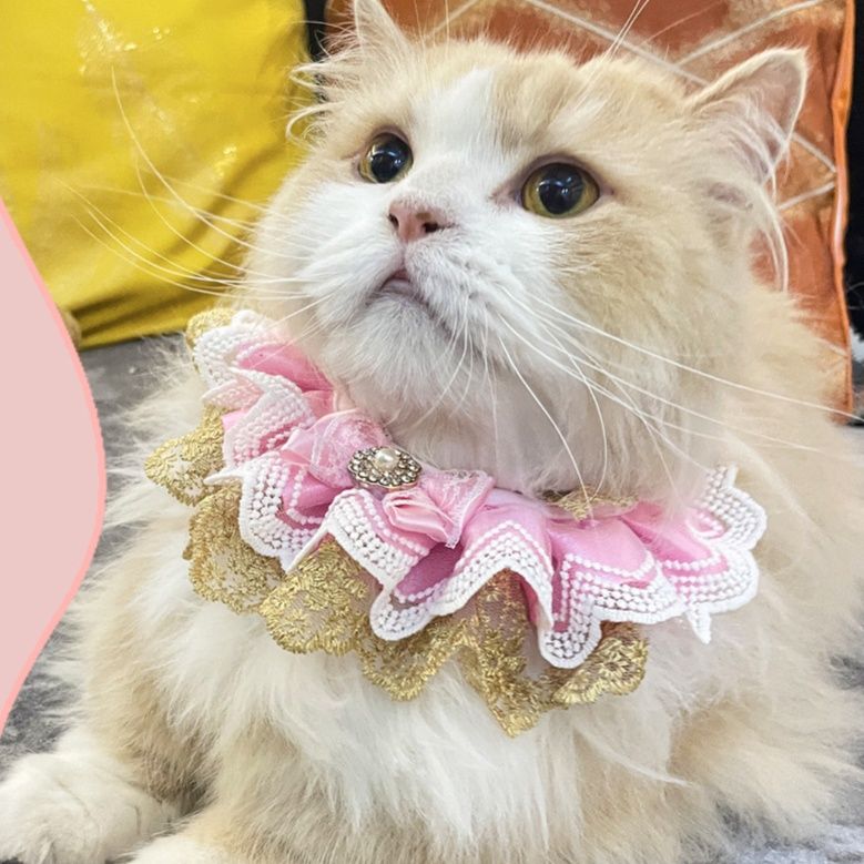 ペット用首輪 華やかレース花飾りリボン付き猫用首輪