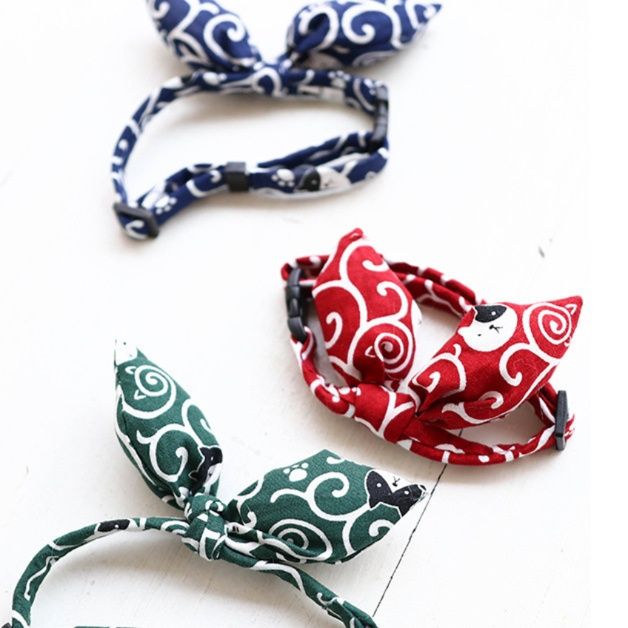 ペット用首輪 和柄蝶々リボン付き猫用首輪