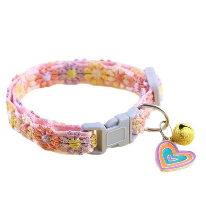 ペット用首輪 花柄刺繍チャーム付き可愛い首輪