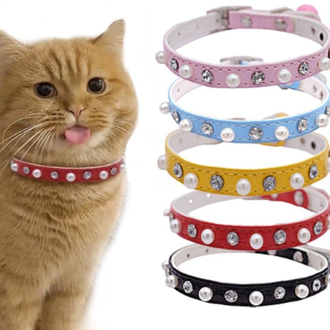 ペット用首輪 きらきらパール輝石装飾　猫用
