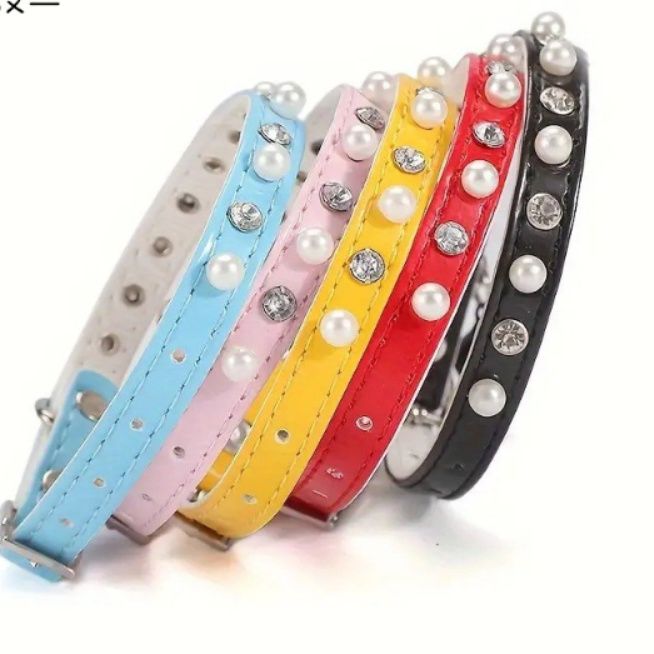 ペット用首輪 きらきらパール輝石装飾　猫用