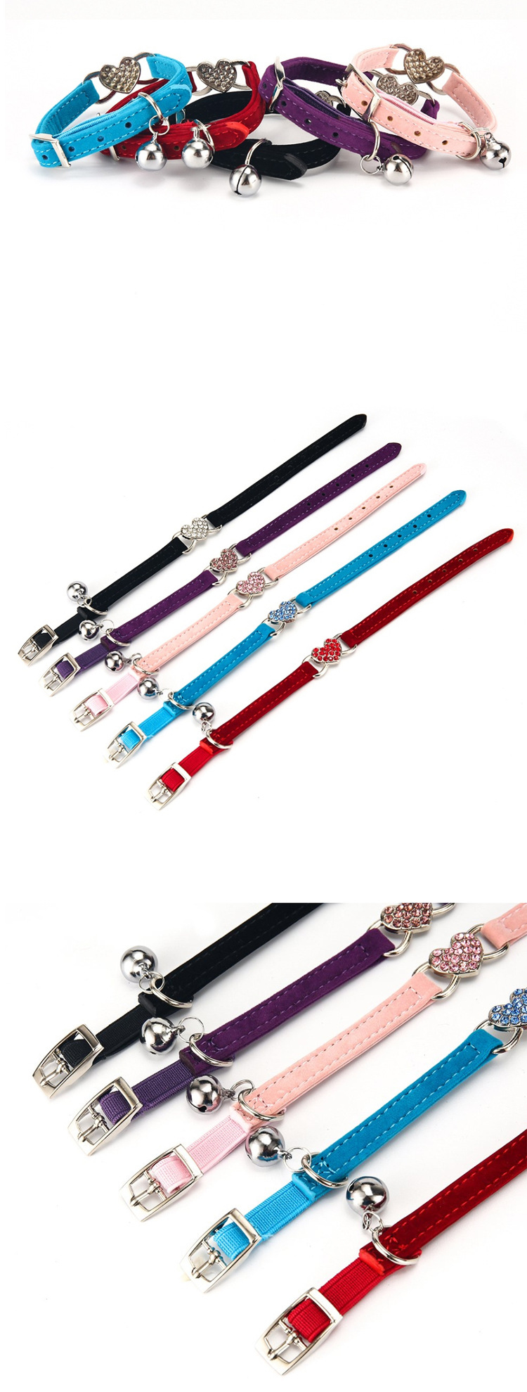 ペット用首輪 きらきらハート装飾鈴付き猫用首輪