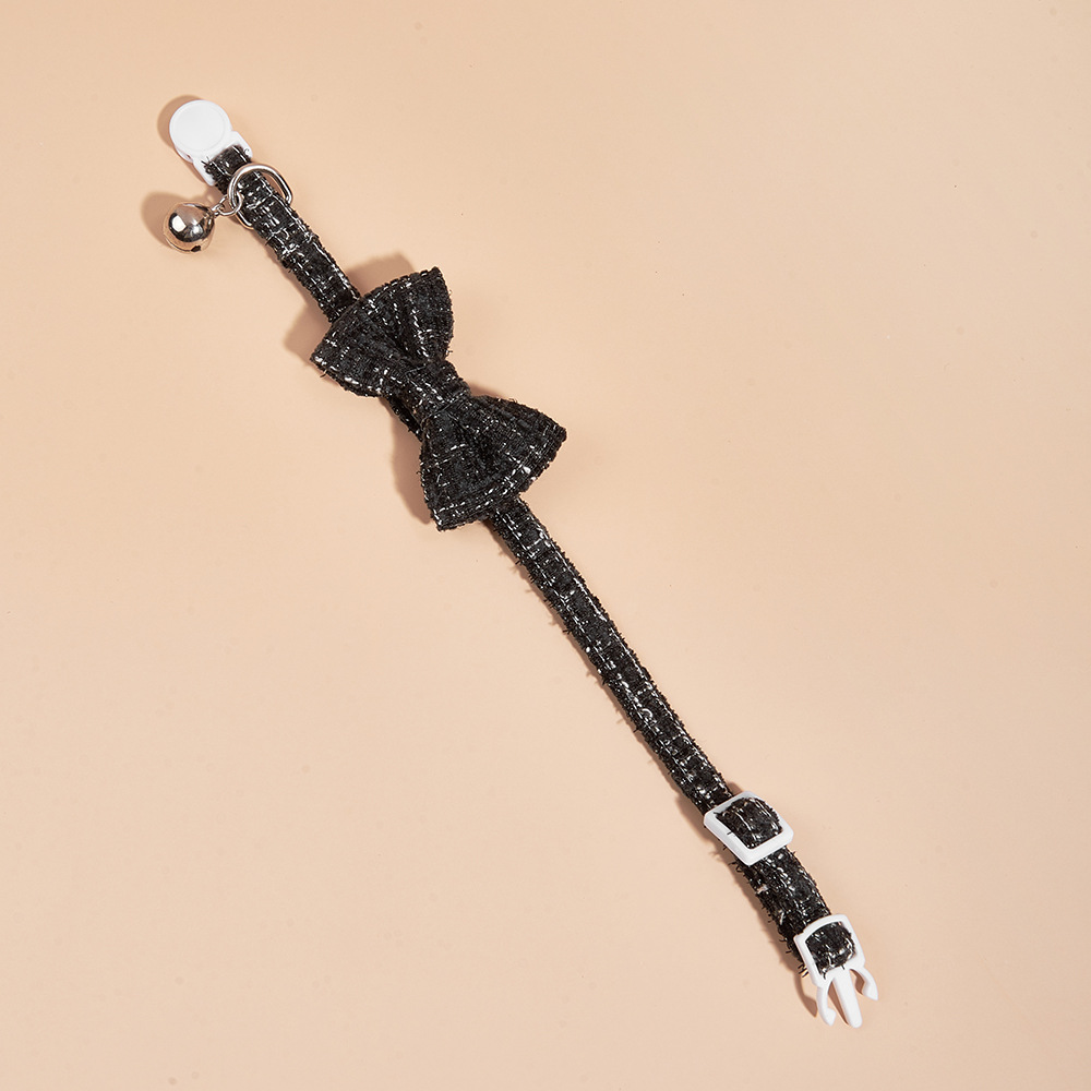 ペット用首輪 ツイード生地の蝶ネクタイ付き鈴付き首輪