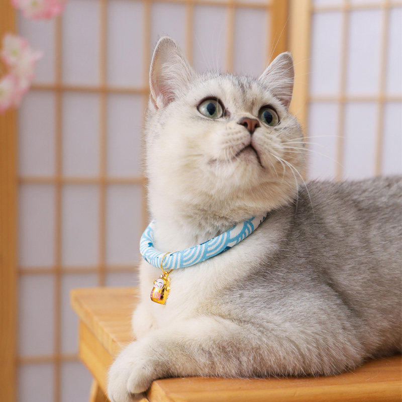 ペット用首輪 和柄招き猫鈴付き猫用首輪