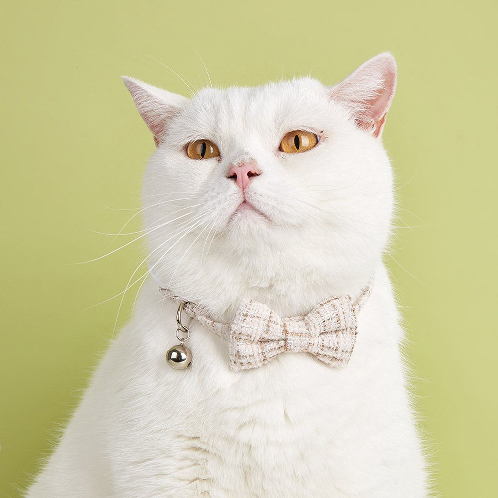 ペット用首輪 ツイード生地の蝶ネクタイ付き鈴付き首輪