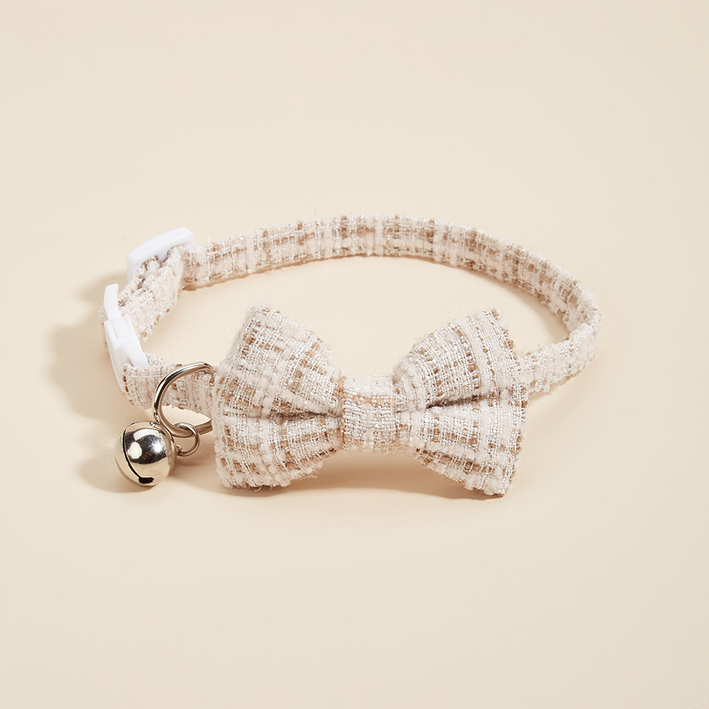 ペット用首輪 ツイード生地の蝶ネクタイ付き鈴付き首輪