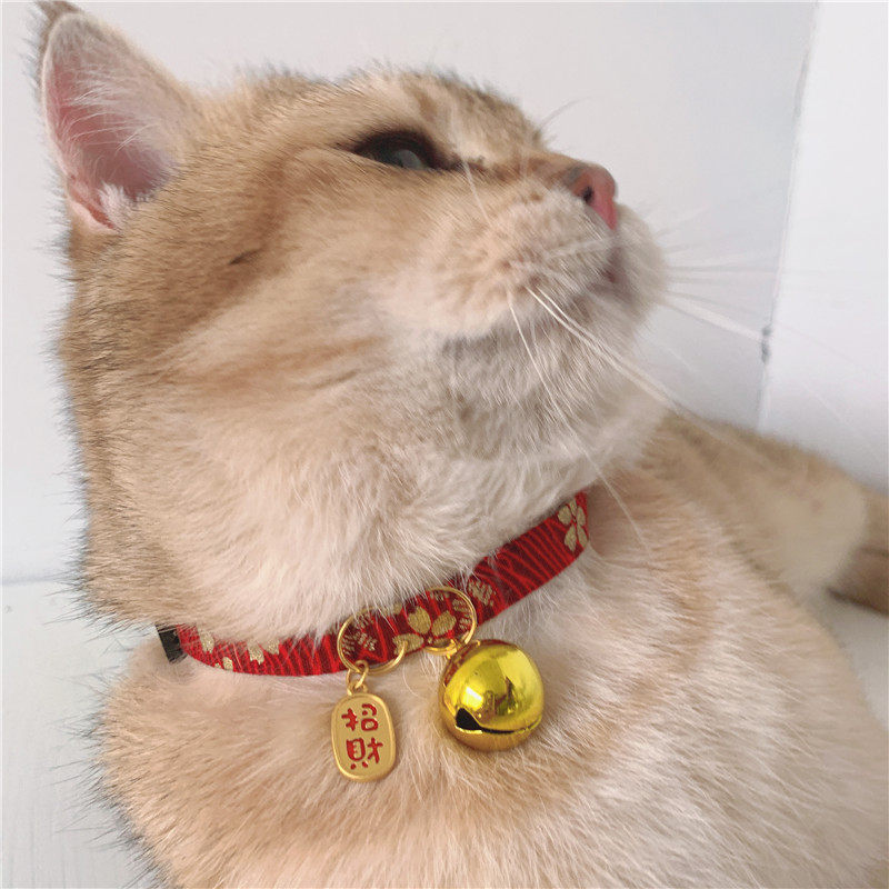 ペット用首輪 招き猫鈴付き和柄刺繍首輪
