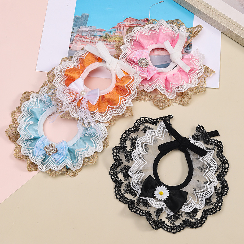 ペット用首輪 華やかレース花飾りリボン付き猫用首輪