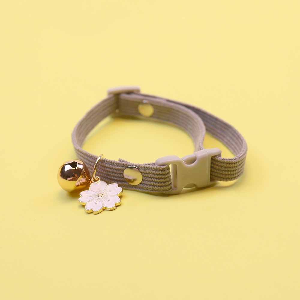 ペット用首輪 桜の花飾りと鈴付き和風首輪