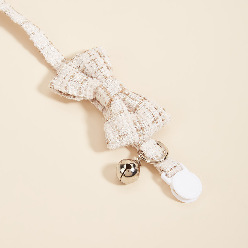 ペット用首輪 ツイード生地の蝶ネクタイ付き鈴付き首輪