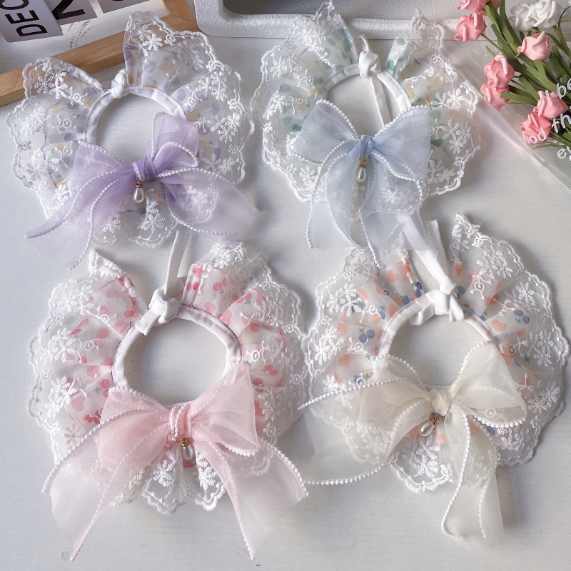 ペット用首輪 蝶々レース飾り付き華やか首輪