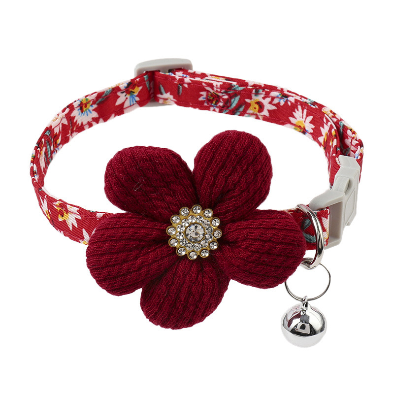 ペット用首輪 花びらモチーフ付き小花柄ペット用首輪