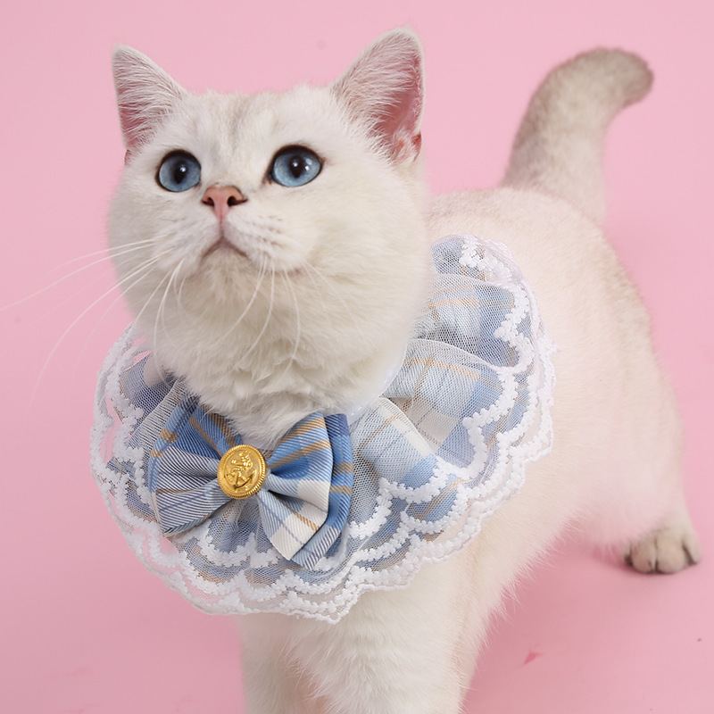 ペット用首輪 華やか姫系レースリボン付き　猫用