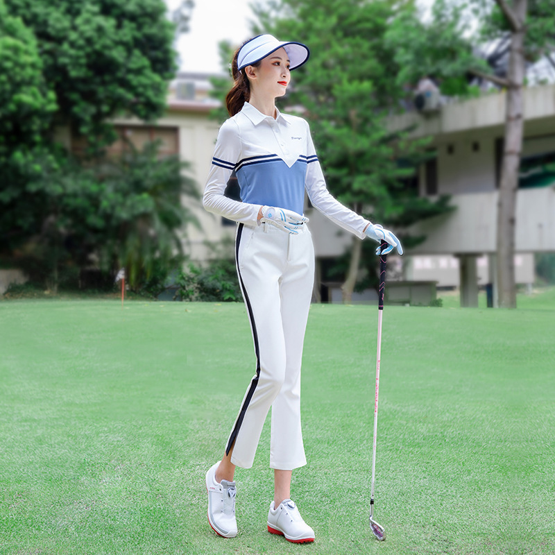 レディース ゴルフウェア サイドライン入りクロップド丈ゴルフパンツ
