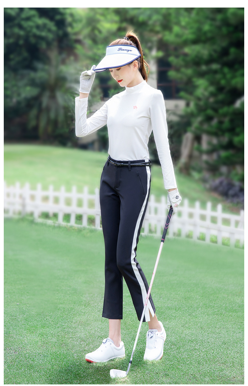 ゴルフウェア レディース サイドライン入りクロップドストレートパンツ