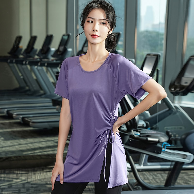 Tシャツ　レディーススポーツウェア サイドギャザーリラックスフィットトップス