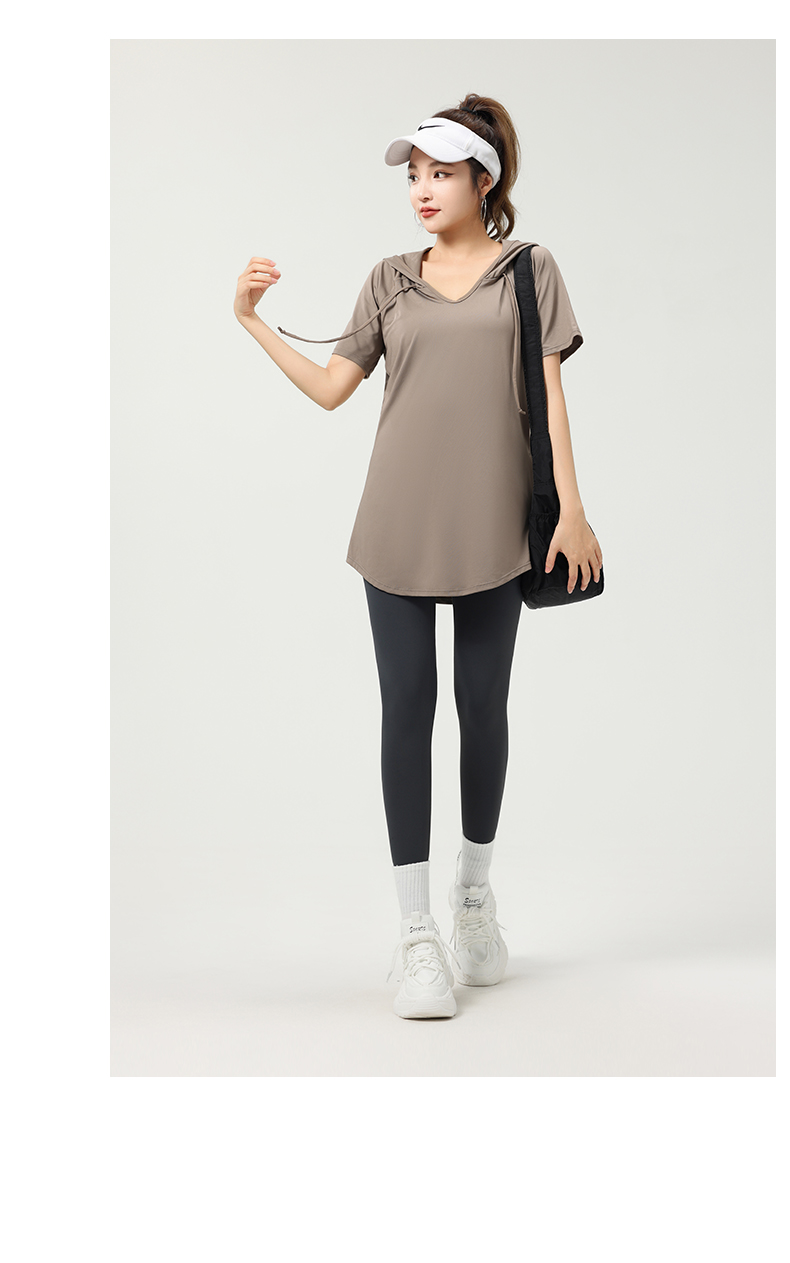 Tシャツ　レディーススポーツウェア フード付きリラックスチュニック