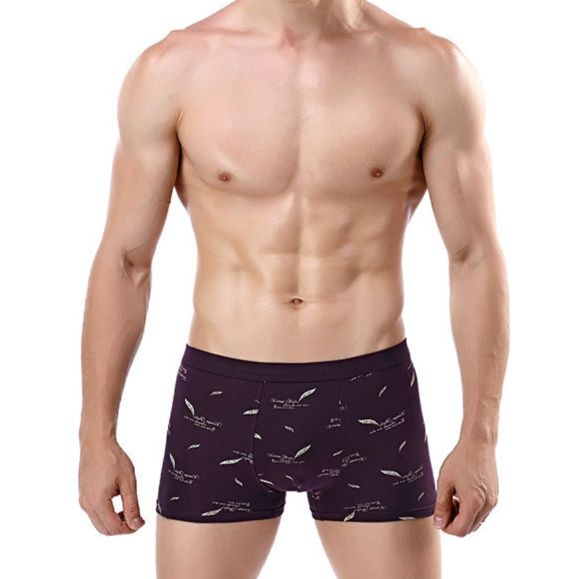 メンズ下着ボクサーパンツ柔らか綿混羽根柄プリント
