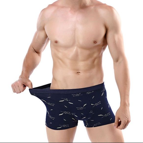 メンズ下着ボクサーパンツ柔らか綿混羽根柄プリント