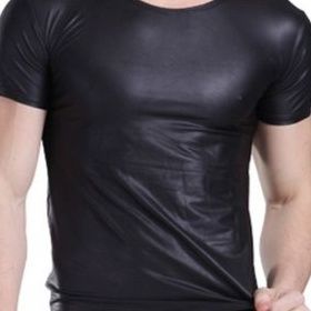 メンズ下着半袖インナーシャツ光沢素材のボディフィット