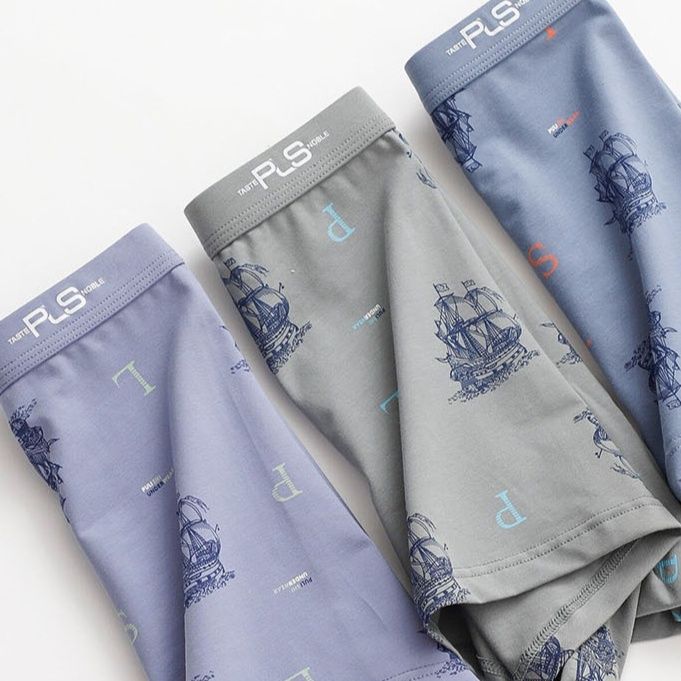 メンズ下着帆船柄抗菌防臭柔らか綿素材ボクサーパンツ