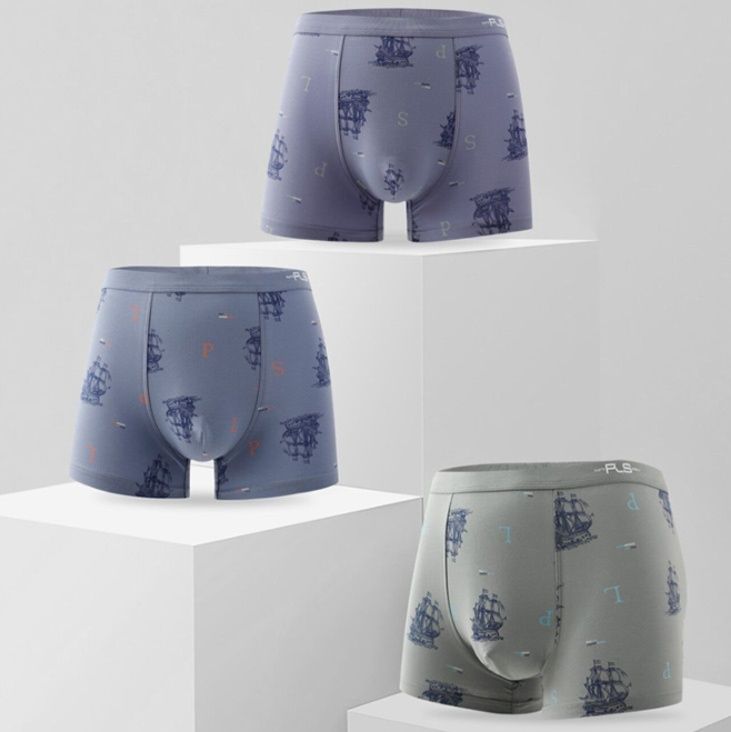 メンズ下着帆船柄抗菌防臭柔らか綿素材ボクサーパンツ