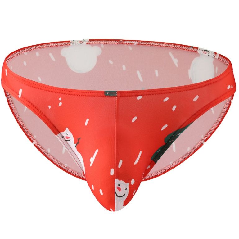 メンズ下着雪だるま等冬柄プリント超薄型ローライズビキニ